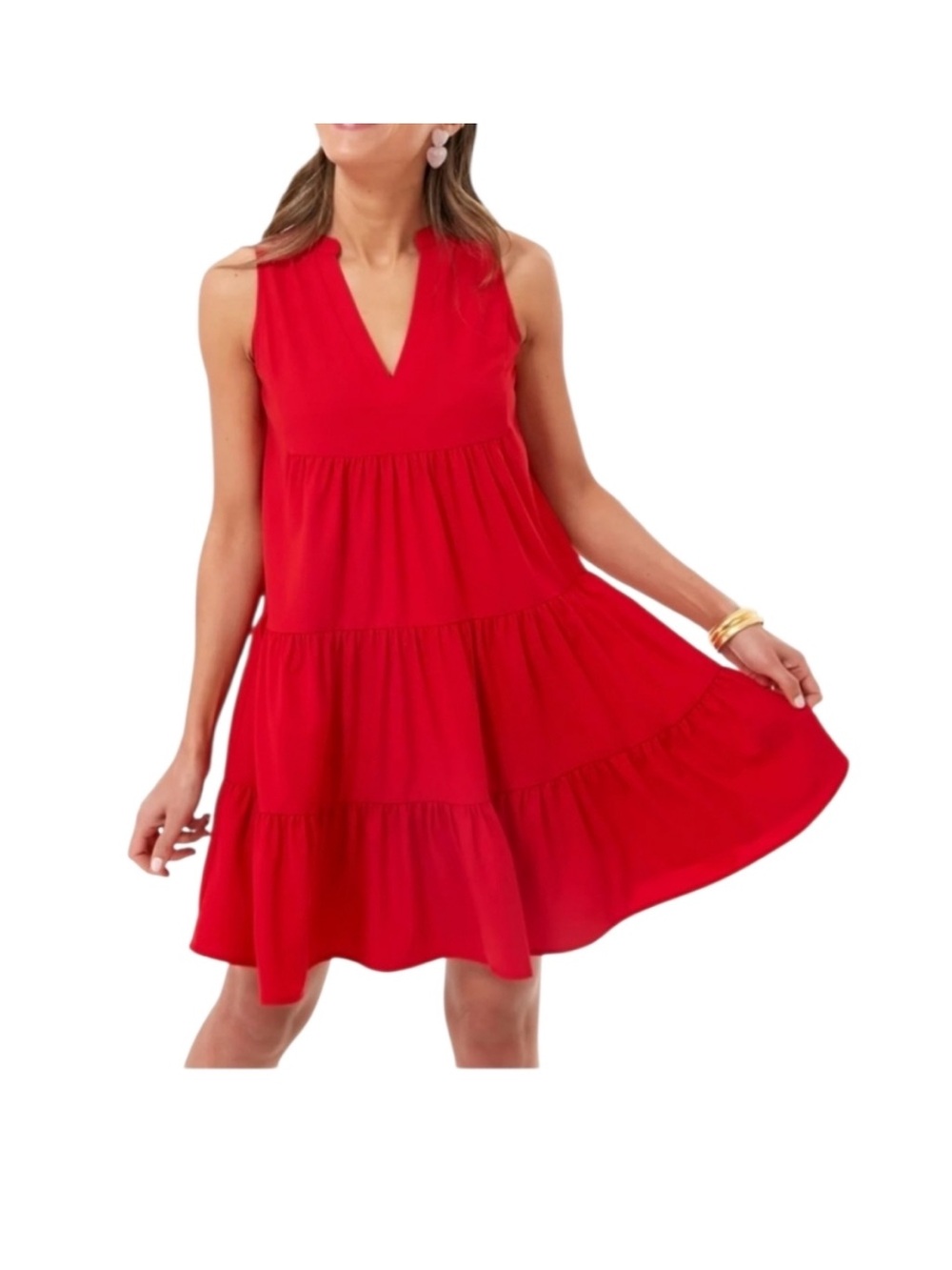 TUCKERNUCK POMANDER PLACE RED SLEEVELESS TIER DRESS CHIC ICONIC SUMMER VACATION
